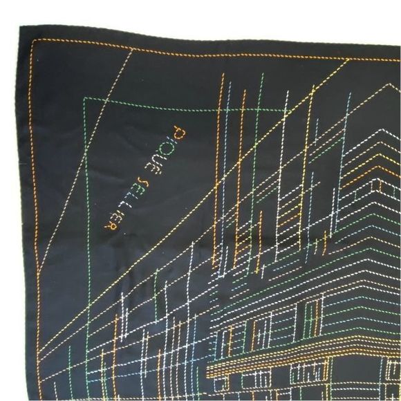 Hermes Carre Geant Piquet Serie 140 Scarf Stole Shawl Logo Silk Cashmere Black - Picture 3 of 10